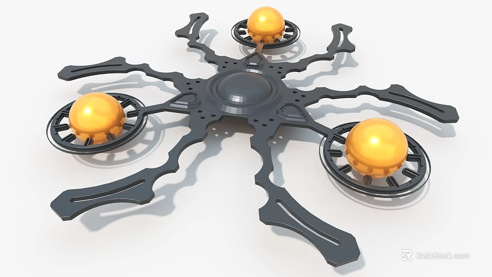 Black Branched Art Installation With Yellow Spherical Elements On Circular Bases 3d model 
