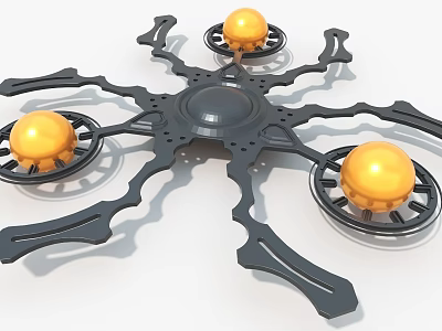 Black Branched Art Installation With Yellow Spherical Elements On Circular Bases 3d model