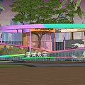 Colorful Scenic Wall Design With Starry River Theme And Trees Lawn Open Space