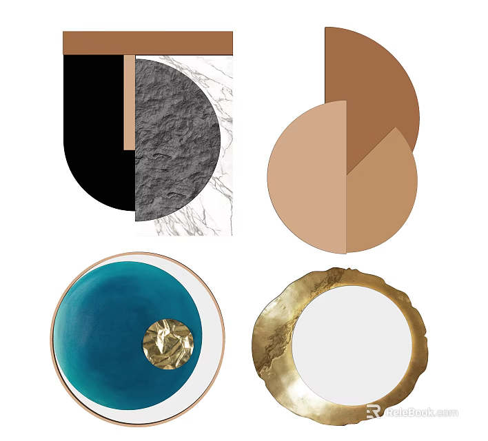 Modern Geometric Wall Decor With Circular Semicircular Shapes Brown Black Blue Gold Tones 3d model 