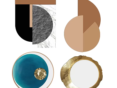 Modern Geometric Wall Decor With Circular Semicircular Shapes Brown Black Blue Gold Tones 3d model