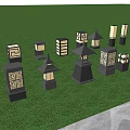 Various Outdoor Lights With Different Designs Placed On Green Grass 3d model