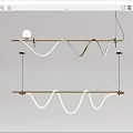 Elegant Modern Golden Chandelier With Wavy Design Horizontal Bar And Spherical Decor