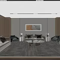 Spacious Modern Office Interior With Gray Chairs Large Screen Bookshelves And Green Plants