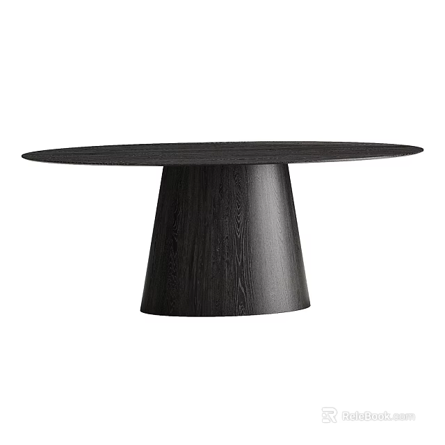 Modern Black Wooden Dining Table With Round Tabletop And Conical Base 3d model