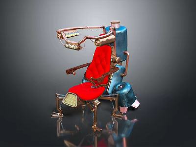 Innovative Mechanical Seat Design With Red Upholstered Chair Metal Arms And Blue Elements 3d model