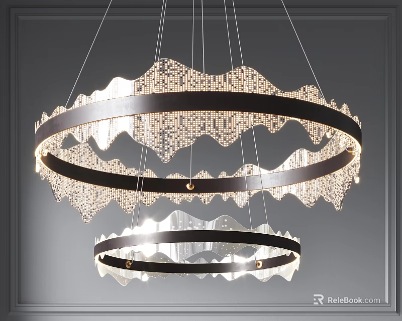 Elegant Modern Double Ring Chandelier With Crystal Decor And Metal Frame 3d model