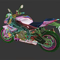 BMW Street Motorcycle White Blue Red Stripes Black Seat Black Tires Red Wheel Dark Background
