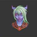 3D White Haired Blue Skinned Elf Character With Pointed Ears Blue Eyes Red Gemstone Collar