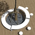 Outdoor White Circular Bench And Small Stools Set With Wooden Floor And Stone Gravel
