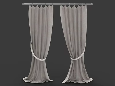 Gray Fabric Curtains With Elegant White Tiebacks For Modern Window Decoration 3d model