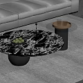 Modern Round Black Marble Coffee Table With Small Side Table And Glasses On Tray 3d model