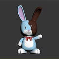 Blue Brown Rabbit Doll With Red Bow And Shiny Metallic Surface
