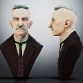 Man With Mustache Short Gray Hair In Formal Suit Front And Side View Bust Sculpture