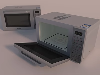 Modern Home Kitchen Microwave Ovens With Open Door Interior Turntable And Control Panel 3d model
