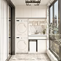 Modern Home Balcony with Washing Machine Dryer Marble Sink and Window Plants Design