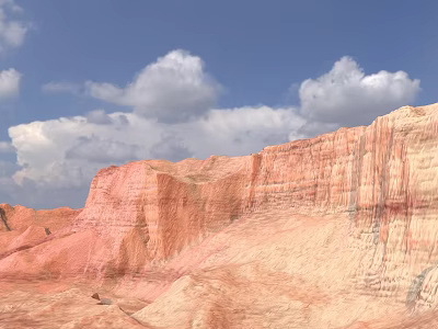 Colorful Danxia Landform With Red Orange Rock Formations Under Blue Sky And White Clouds 3d model