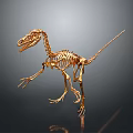 Golden Dinosaur Skeleton With Detailed Anatomical Structure Standing On Dark Background