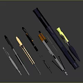 Various Modern Weapons Collection Including Pistols Rifles And Rocket Launchers With Colorful Finishes