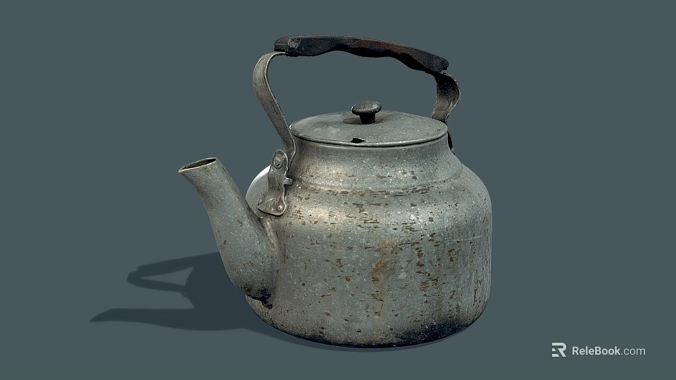Old Metal Kettle with Worn Finish as Classic Daily Living Product 3d model 