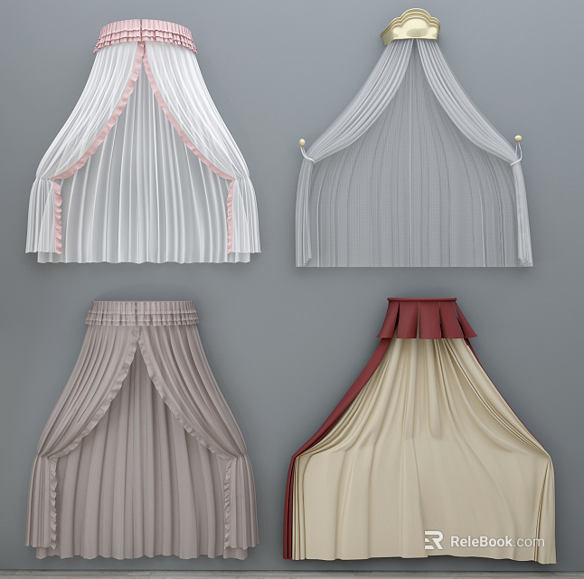 Elegant Pleated Bed Curtains with Various Colors and Stylish Designs for Bedroom Decor 3d model 