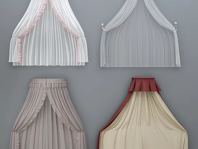 Elegant Pleated Bed Curtains with Various Colors and Stylish Designs for Bedroom Decor 3d model