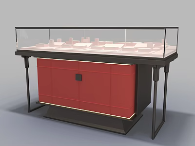 Elegant Jewelry Store Glass Top Display Showcase With Red Cabinet And Black Frame 3d model