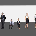 Group of professional people in business attire with different poses against grey background