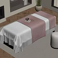 Relaxing Treatment Bed With White And Pink Blanket Stool Carpet Fireplace And Bookshelf