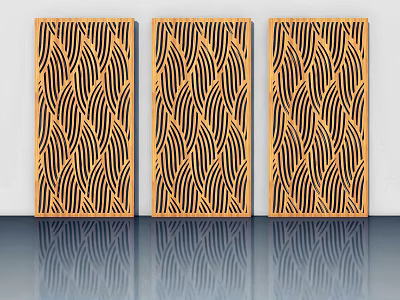 Modern Interior Three Panel Wooden Hinged Doors With Wave Pattern Design 3d model