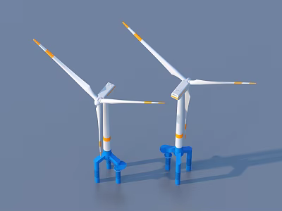 Decorative Windmill Models For Home With White Blades Orange Tips And Blue Bases 3d model