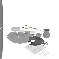 Elegant Tableware Set With White Plates Golden Spoons And Ceramic Cups 3d model