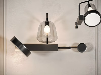 Modern Wall Lights With Glass Bell Shade And Black Metal Bracket Mounted On White Wall 3d model