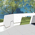 Modern Scenic Wall With Geometric Lines White Stone Trees And Blue Sky