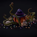 Halloween Decorative Ornament Set with Pumpkin Witch Hat Skulls Candies Candles and Vines