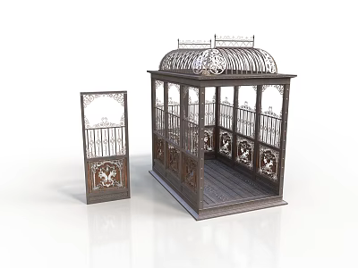 Classical Metal Gazebo Style Cage And Carved Decorative Screen With Intricate Designs 3d model