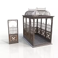 Classical Metal Gazebo Style Cage And Carved Decorative Screen With Intricate Designs