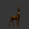 Realistic Brown Deer Sculpture With Large Antlers Standing On Gray Background