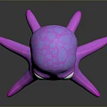 Cute Purple Octopus With Large Blue Eyes And Patterned Body Eight Tentacles Shiny Surface