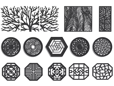 Different Lattice Window Patterns With Tree Like Geometric Hexagonal And Circular Designs 3d model