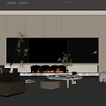 Modern Living Room Interior With Light Sofa Coffee Table Wooden TV Wall And Orange Shelves