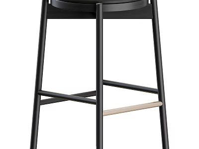 Modern Bar Stool With Black Metal Frame Round Seat And Wooden Footrest 3d model