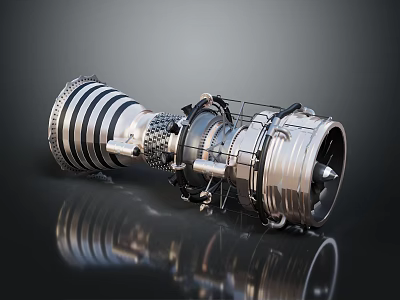 Detailed Metallic Aircraft Engine Structure With Exposed Turbine Blades And Components 3d model