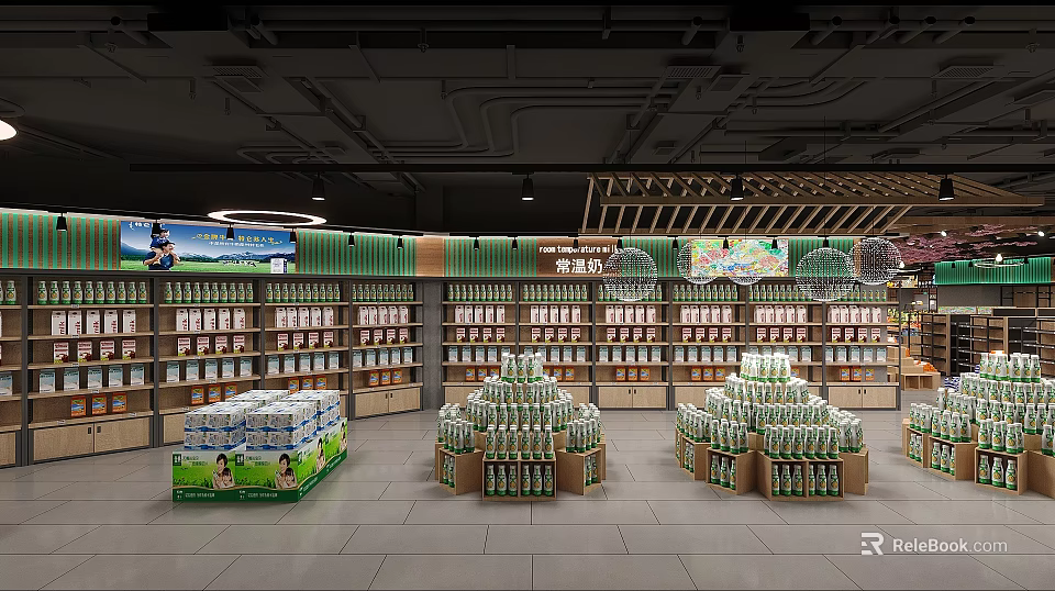 Modern Supermarket Beverage And Dairy Section With Neatly Arranged Shelves And Well Organized Product Displays 3d model 