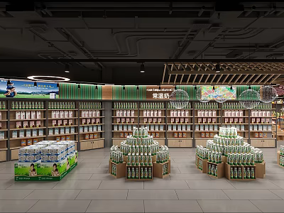 Modern Supermarket Beverage And Dairy Section With Neatly Arranged Shelves And Well Organized Product Displays 3d model