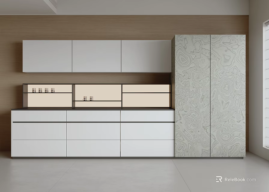 Elegant Modern Sideboard Cabinet In White Gray With Drawers And Cabinets For Kitchen 3d model 