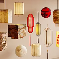 Traditional Chinese Colorful Lanterns with Various Hanging Styles and Intricate Designs