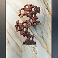 Artistic Decorative Ornament Set With Porous Red Brown Sculpture And Marble Base