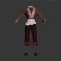 Traditional Red Robe With White Inner Lining Yellow Belt Decorative Cuffs And Brown Shoes