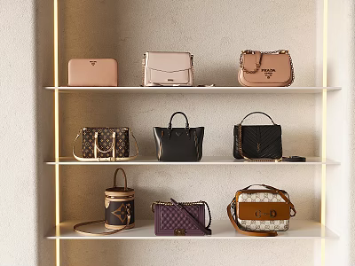 Stylish Bags Display On Shelves With Various Designs 3d model
